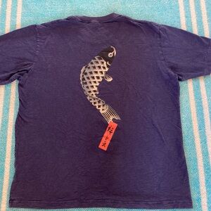 Uniqlo Navy Koi Fish Graphic Tee with Red Accent